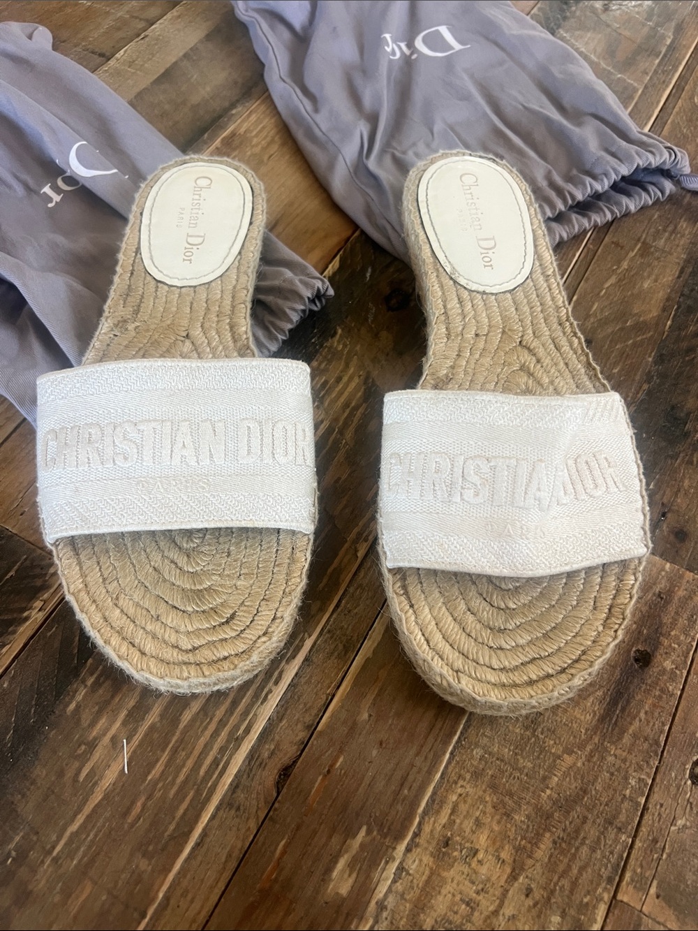 Dior Ivory Canvas Espadrille Slide Sandals